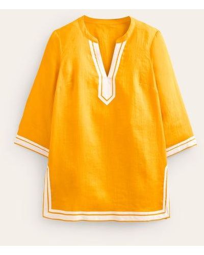Boden Neck Detail Tunic Top Artisan's Gold, Ivory - Orange
