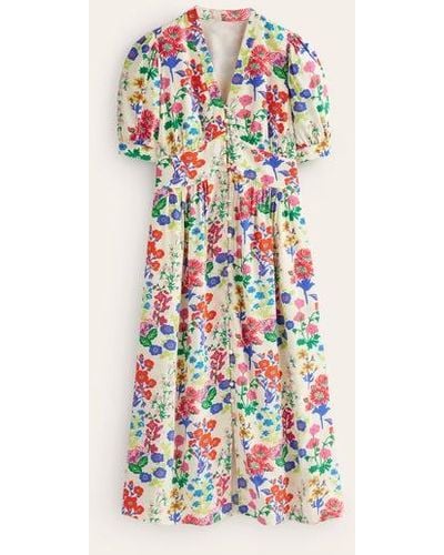 Boden Elsa Midi Tea Dress Multi, Wildflower Cluster - White