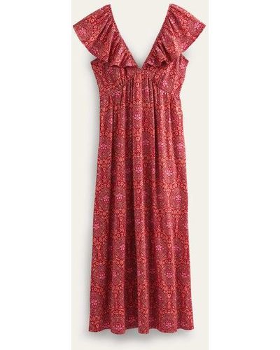 Boden Tie Back Jersey Maxi Dress Poinsettia, Exotic Tile - Red