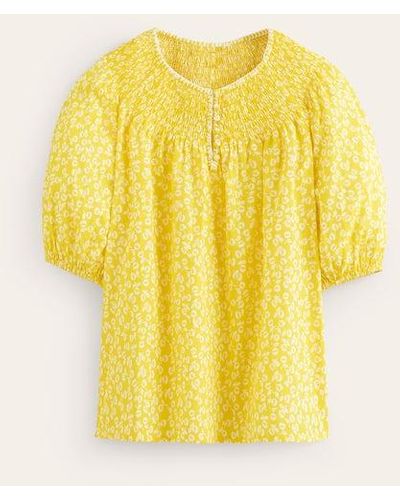 Boden Easy Stitch Detail Top Passion Fruit, Ditsy Bud - Yellow