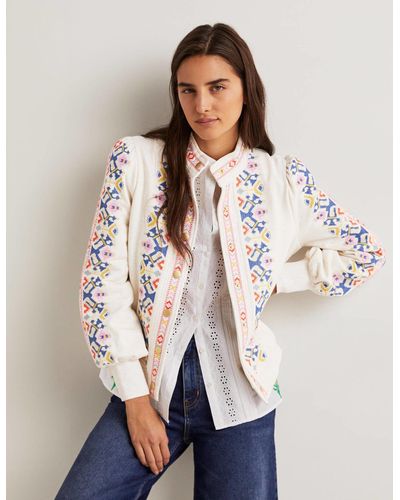 Boden Embroidered Jersey Jacket Oatmeal Marl - Natural