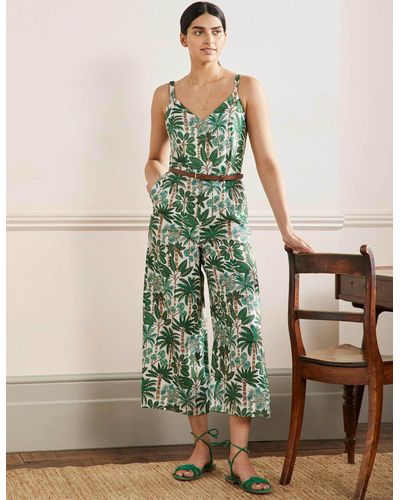 Boden Lola Strappy Linen Jumpsuit Ivory - Green