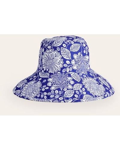 Boden Printed Canvas Bucket Hat Bright Blue, Gardenia Swirl
