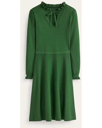 Boden Ruffle Tie Neck Dress - Green