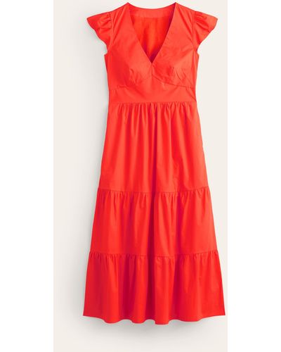 Boden Robe midi style 40s may en coton - Rouge