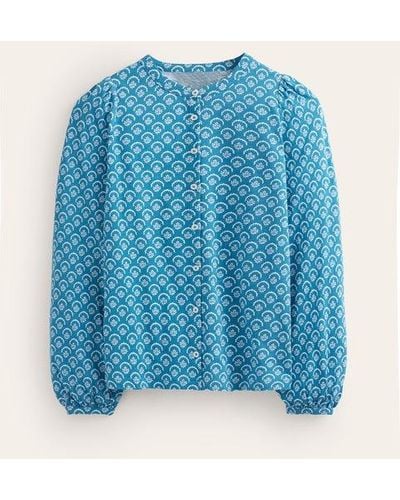 Boden Marina Jersey Shirt Faience, Ditsy Vine - Blue