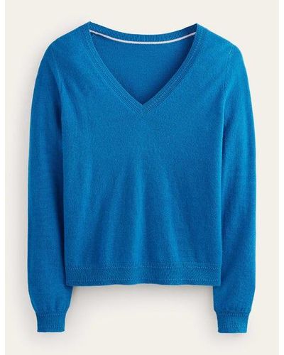Boden Eva Cashmere V-neck Sweater - Blue