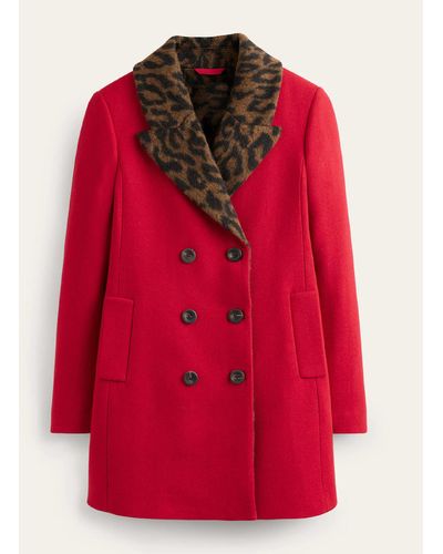 Boden Double-breasted Wool Coat - Red