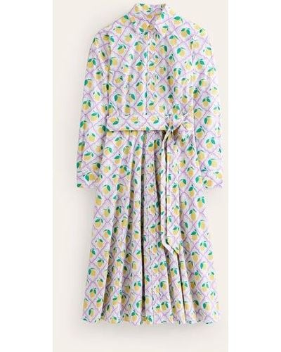 Boden Amy Cotton Midi Shirt Dress Lavender, Lemon Grove - White