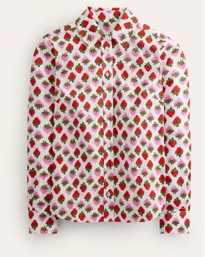 Boden Sienna Cotton Shirt Ivory, Strawberry Pop - Red