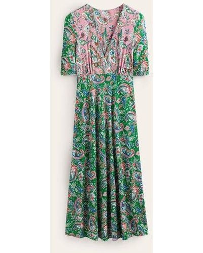 Boden Rebecca Jersey Midi Tea Dress Cashmere Rose, Paisley Azure - Green