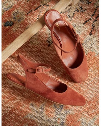 Boden Square Toe Flat Slingbacks Copper Red Suede - Brown