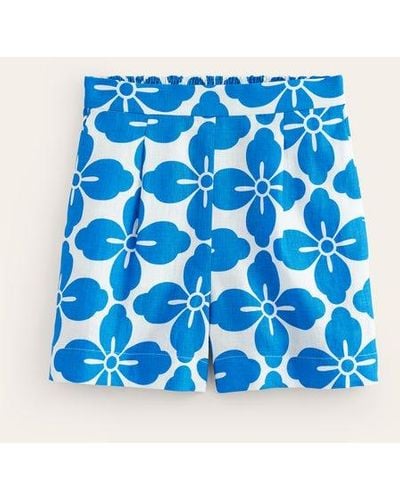 Boden Hampstead Linen Shorts Indigo Bunting, Floral Tile - Blue