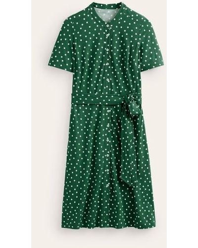 Boden Julia Short Sleeve Shirt Dress Green, Scattered Brand Spot