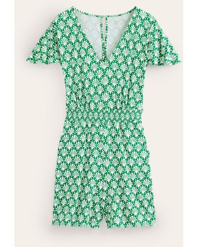 Boden Smocked Jersey Playsuit - Green