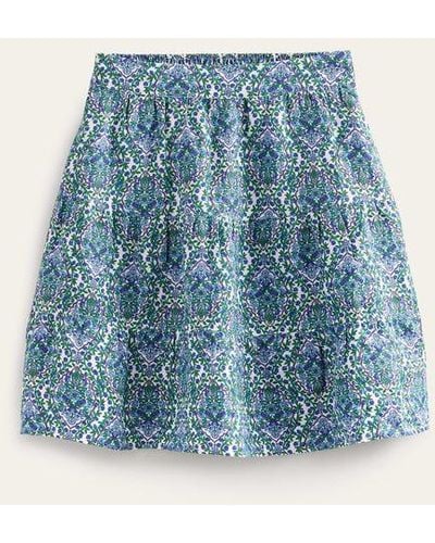 Boden Pull On Tiered Linen Skirt Green, Opulent Vine - Blue