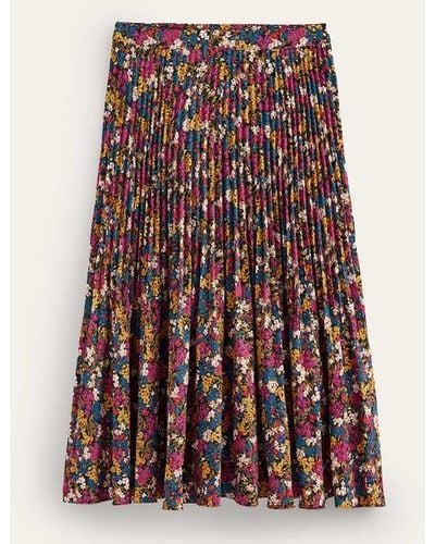 Boden Pleated Midi Skirt Multi, Botanic Dawn - Red