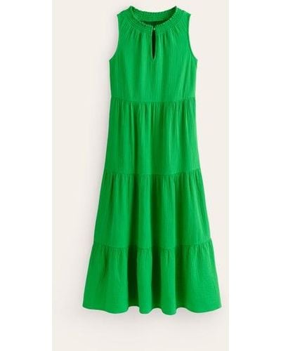 Boden Double Cloth Maxi Tiered Dress - Green