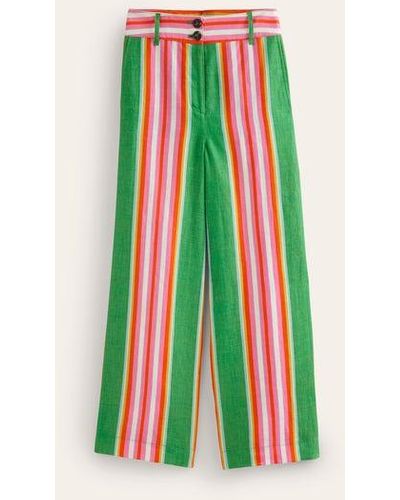 Boden Westbourne Cropped Linen Pants Green Tambourine, Pink Stripe - White