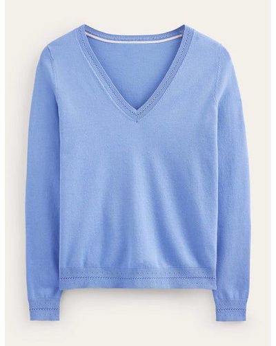 Boden Catriona Cotton V-neck Sweater - Blue