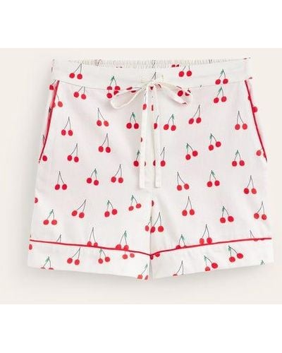 Boden Cotton Sateen Pajama Shorts Ivory, Cherry Vine - Pink