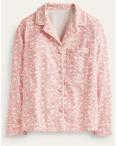 Boden Brushed Cotton Pajama Shirt Rosette Blush, Forest Meadow - Pink