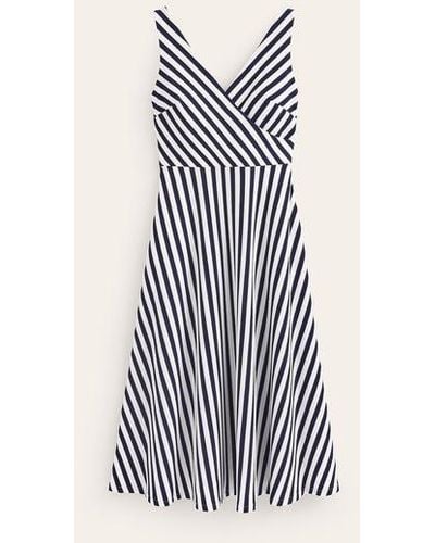 Boden Stripe Jersey Wrap Midi Dress French Navy, Ivory Stripe - White