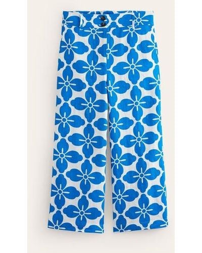 Boden Westbourne Cropped Linen Pants Indigo Bunting, Floral Tile - Blue