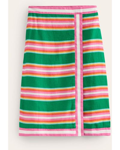 Boden Linen Border Wrap Skirt - Green