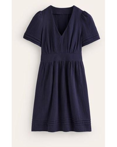 Boden Eve Double Cloth Short Dress - Blue
