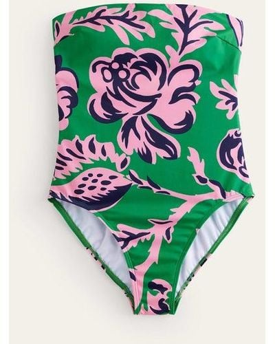Boden Support Bandeau Swimsuit Green Tambourine, Rose Blush