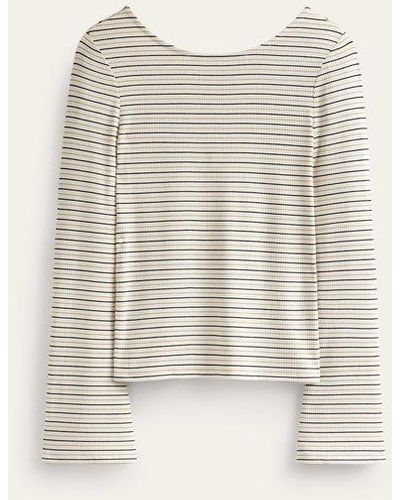Boden Fluted Sleeve Jersey Top - Natural