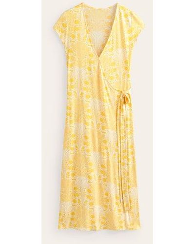 Boden Joanna Cap Sleeve Wrap Dress Passion Fruit, Gardenia Swirl - Yellow
