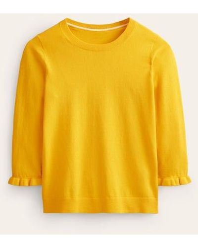 Boden Cotton Merino Frill Sweater - Yellow