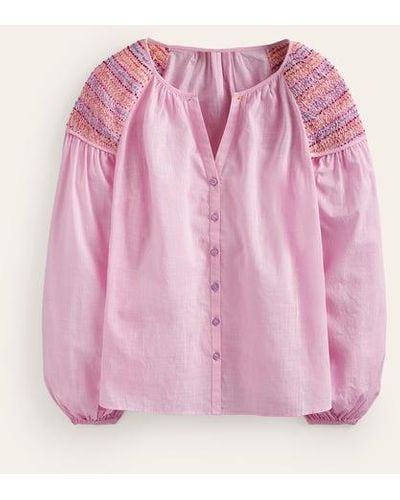 Boden Cotton Smocked Blouse - Pink