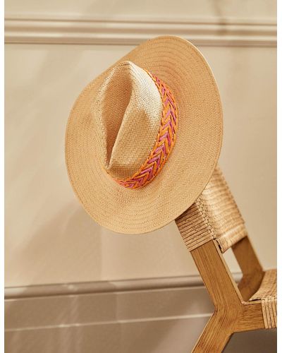Boden Embroidered Straw Fedora Hat - Natural