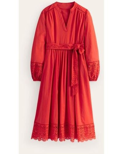 Boden Jen Broderie Cotton Midi Dress - Red