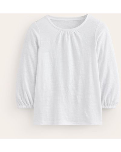 Boden Gathered Neck Linen Jersey Top - White