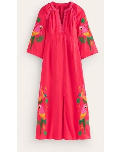 Boden Una Linen Embroidered Dress - Pink