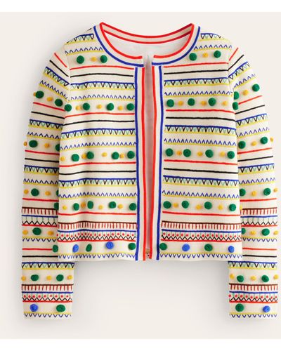 Boden Pom Pom Knitted Jacket - White
