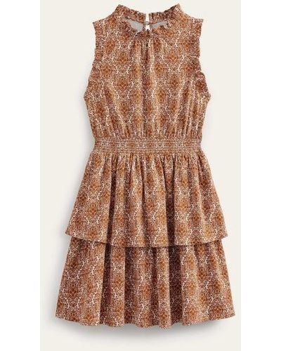 Boden Ruffle Jersey Mini Dress Pumpkin, Vine Terrace - Brown