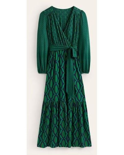 Boden Jersey Maxi Wrap Dress Veridian Green, Geo Valley