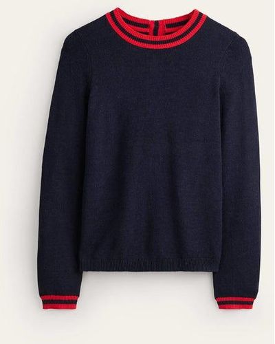Boden Back Button Sweater Navy, Brand Stripe - Blue