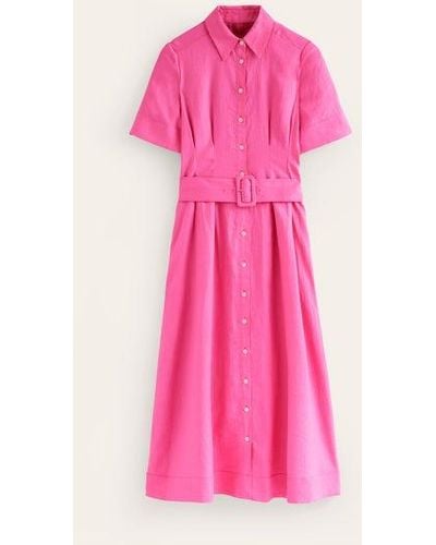 Boden Louise Linen Midi Shirt Dress - Pink