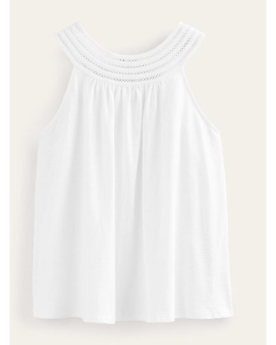 Boden Trim Neck Jersey Swing Top - White
