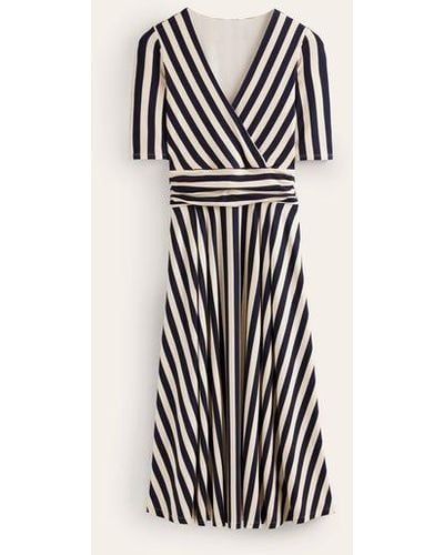 Boden Kassidy Jersey Midi Dress French Navy, Ivory Stripe - White