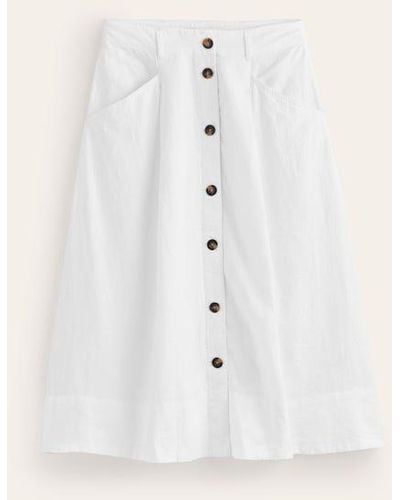 Boden Petra Linen Midi Skirt - White