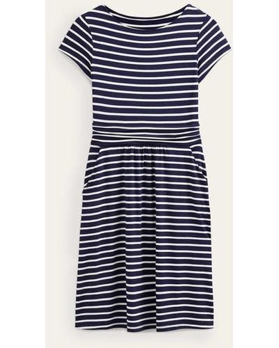 Boden Amelie Jersey Dress Navy, Ivory Stripe - Blue