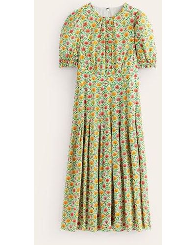 Boden Liv Pleat Detail Midi Dress Rolling Hills, Bloom - Green