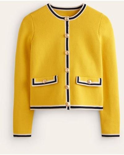 Boden Holly Knitted Jacket Passionfruit, Navy Tipping - Yellow